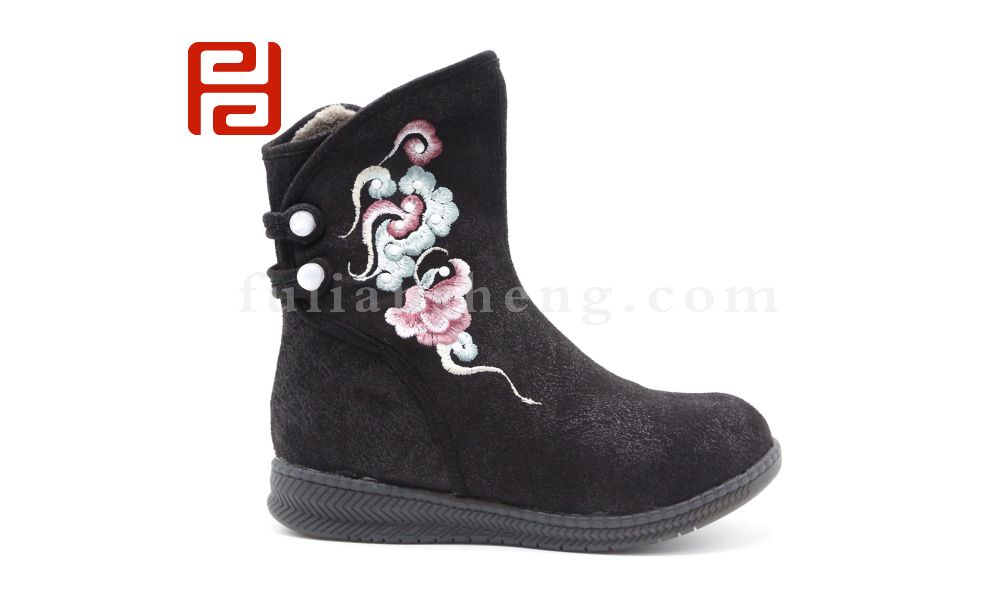 福連升老北京布鞋女鞋冬加絨保暖傳統(tǒng)中國風(fēng)刺繡靴子圖片