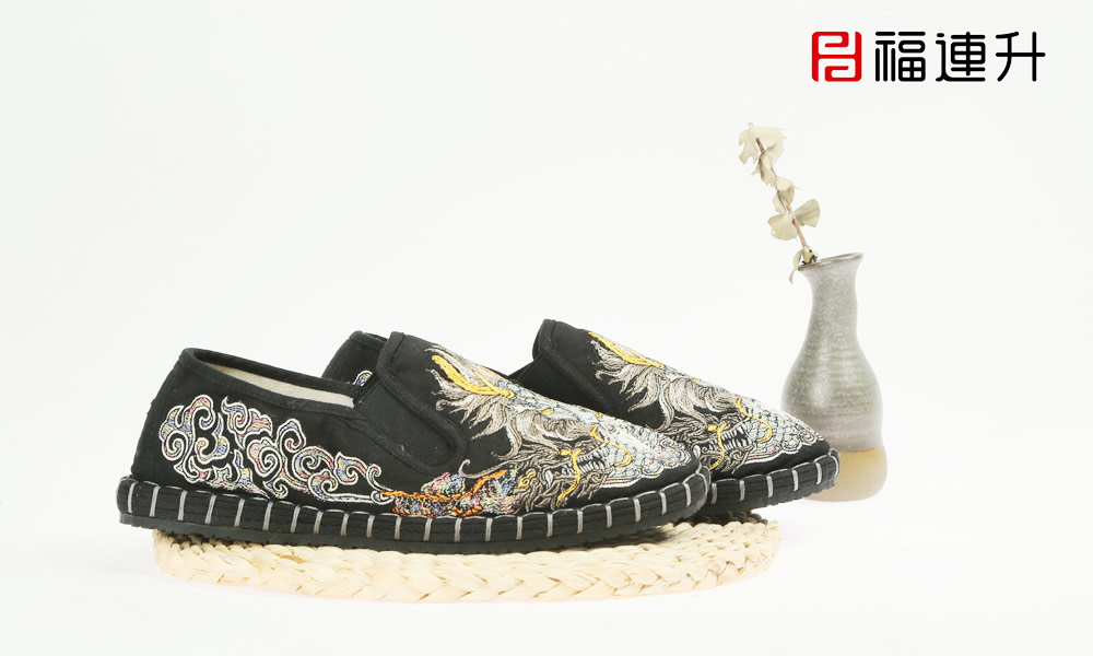 福連升男士刺繡亞麻復(fù)古風(fēng)中國(guó)龍祥云老北京布鞋單鞋(圖2)